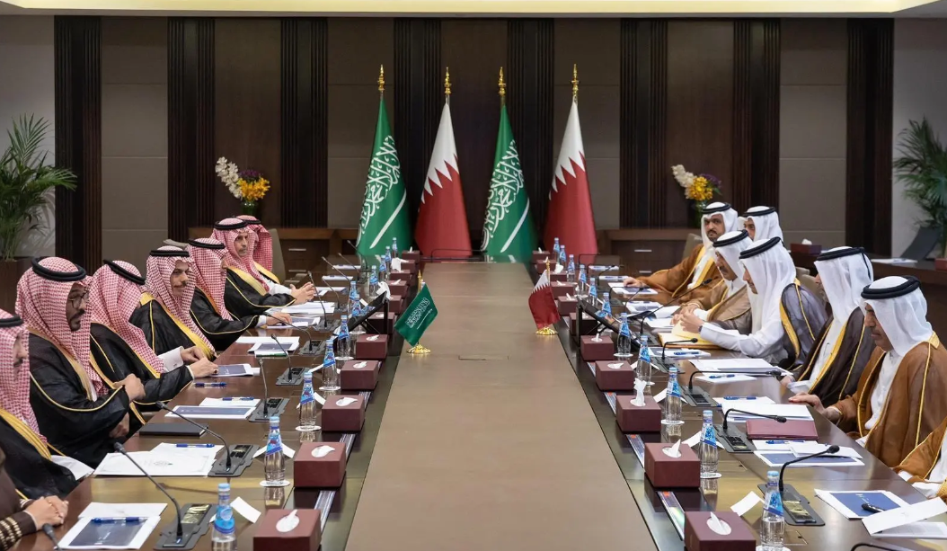Saudi and Qatari foreign ministers co-chair joint coordination council meeting.