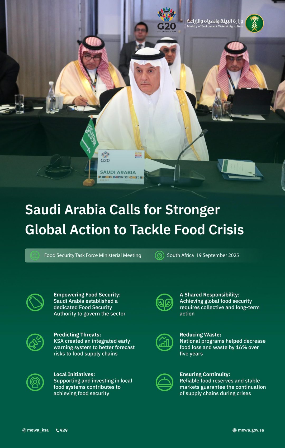 Saudi Arabia Calls for Stronger Global Action to Tackle Food Security Challenges