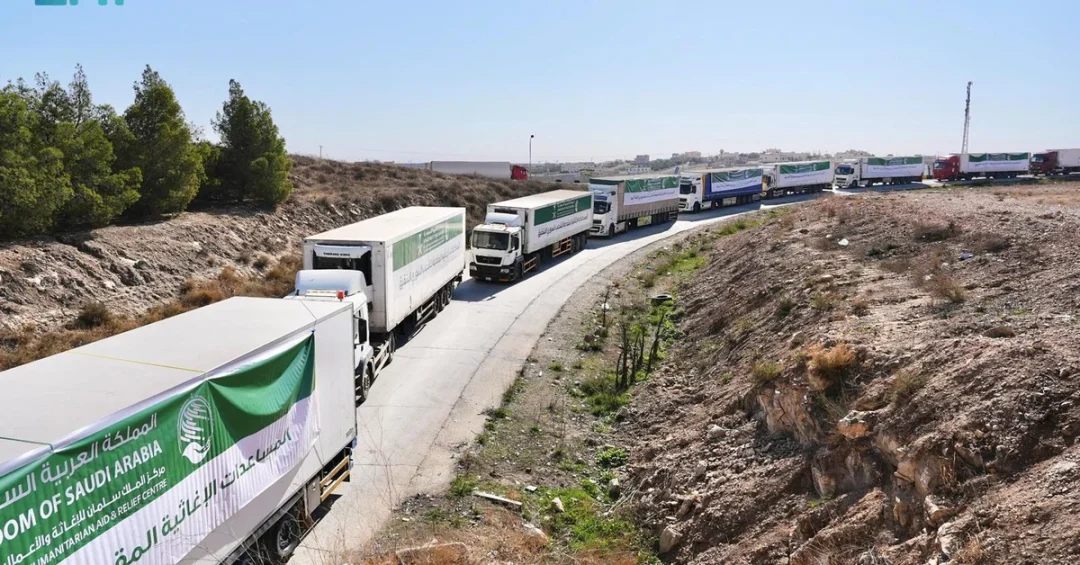 First Saudi Relief Land Bridge Arrives at Jordan Border for Syria Aid