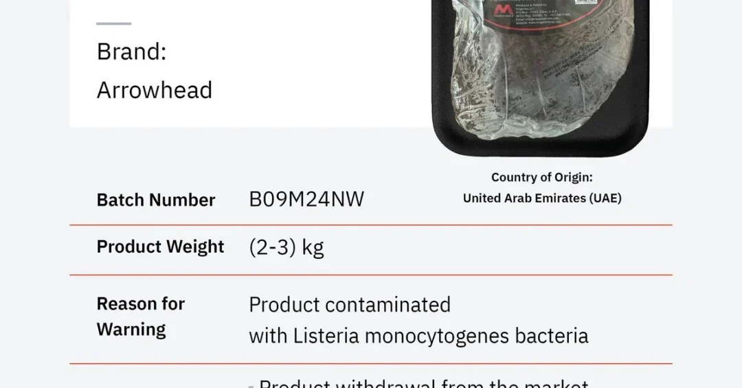 SFDA Warns Against Arrowhead Roast Beef Over Listeria Risk